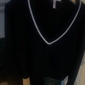 BCBGeneration Black V-Neck Sweater with White Accent /cropped